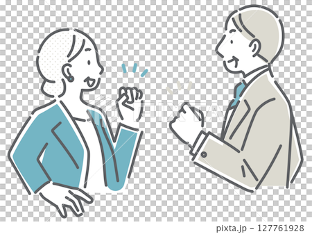 ポジティブに挑戦する40代、50代のビジネスパーソン　シンプルでお洒落な線画イラスト 127761928