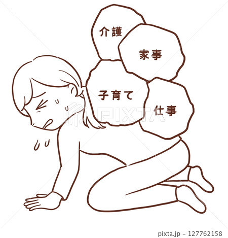 疲れた女性(線画) 127762158