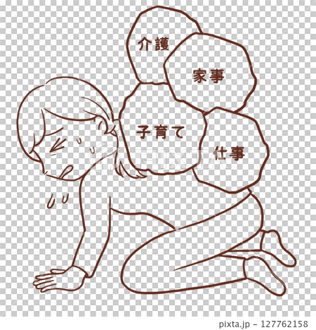 疲れた女性(線画) 127762158