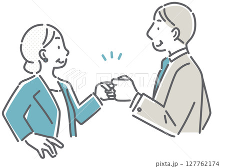 協力してプロジェクトに取り組む40代、50代のビジネスパーソン シンプルでお洒落な線画イラスト 協力してプロジェクトに取り組む40代、50代のビジネスパーソン シンプルでお洒落な線画イラスト 127762174