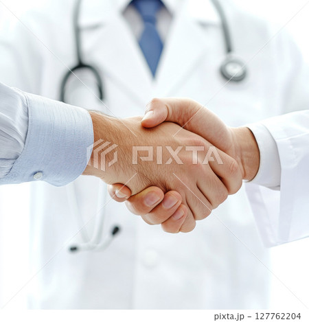two doctors shaking hands close up two doctors shaking hands close up 127762204