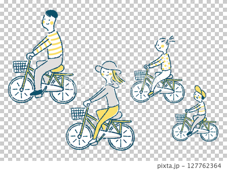 一家四口騎自行車的手繪插圖 127762364