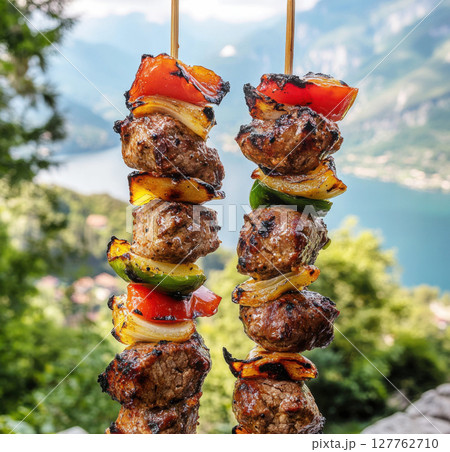 Shish Kebab cooking on the Nature 127762710
