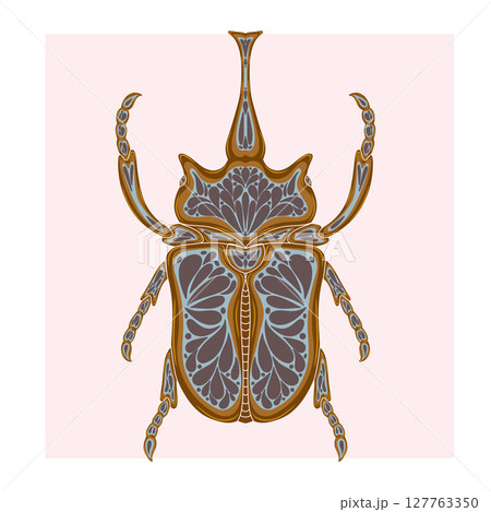 Stylized decorative illustration of a beetle with intricate Art Nouveau patterns inspired by nature. 127763350
