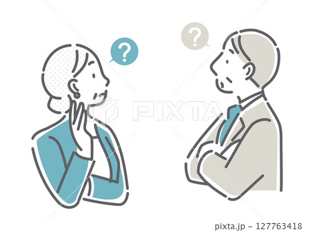 考える40代、50代のビジネスパーソン　シンプルでお洒落な線画イラスト 127763418