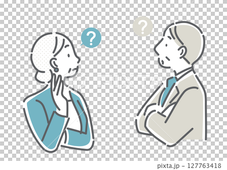 考える40代、50代のビジネスパーソン　シンプルでお洒落な線画イラスト 127763418