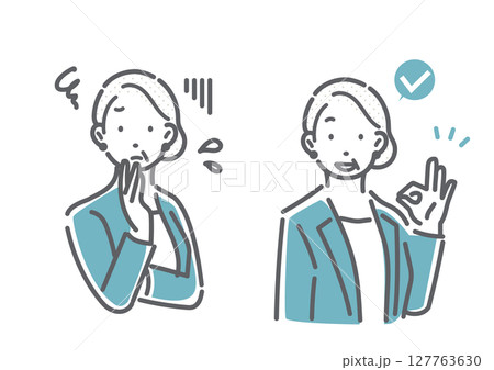 困っている40代、50代のビジネスパーソン　シンプルでお洒落な線画イラスト 127763630