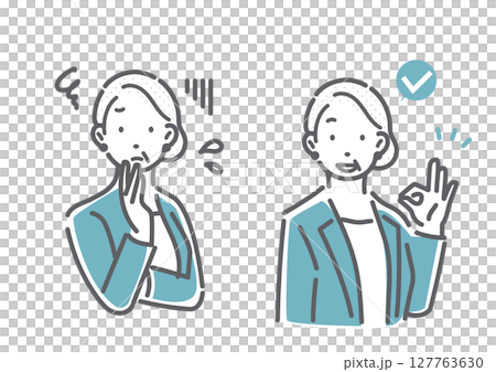 困っている40代、50代のビジネスパーソン　シンプルでお洒落な線画イラスト 127763630