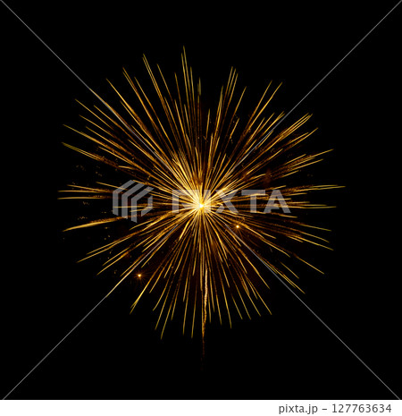 Golden firework sparkling on black background for celebration and anniversary 127763634