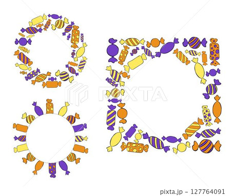 Candy Circle round frame set template. Vector graphic line ink illustration. Christmas colored border with stripes set. Perfect for cards, decorations, stickers, logo, menu, various designs. Candy Circle round frame set template. Vector graphic line ink illustration. Christmas colored border with stripes set. Perfect for cards, decorations, stickers, logo, menu, various designs. 127764091