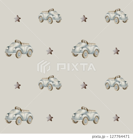 Vintage car pattern in watercolor design for fabric and textile applications 127764471