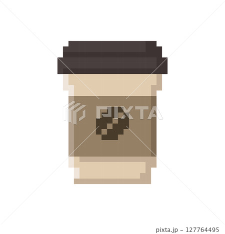 Coffee cup for take away. Vector icon in 8 bit style Coffee cup for take away. Vector icon in 8 bit style 127764495