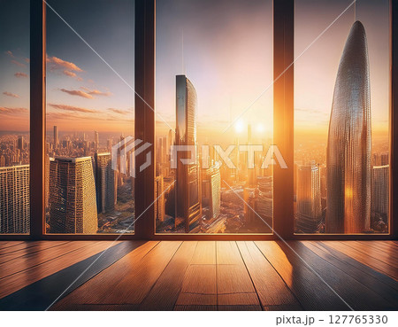 高層マンションから眺める夕暮れの街並み 高層マンションから眺める夕暮れの街並み 127765330