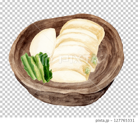 手繪水彩插圖，碗中盛裝的醃蘿蔔 127765331