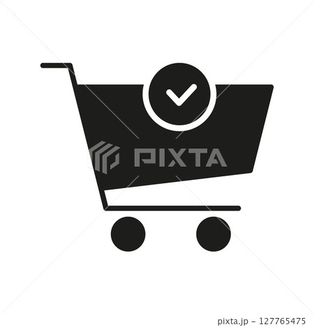 Shopping Cart With Check Mark Solid Icon. Successful Purchase, Order Completion, And E-Commerce Transaction Silhouette Symbol. Retail And Consumer Experience. Isolated Vector Illustration Shopping Cart With Check Mark Solid Icon. Successful Purchase, Order Completion, And E-Commerce Transaction Silhouette Symbol. Retail And Consumer Experience. Isolated Vector Illustration 127765475