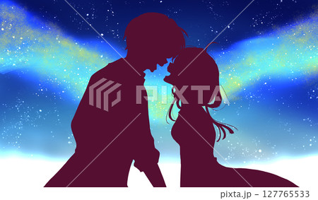 幸せそうな男女　七夕　シルエット 127765533