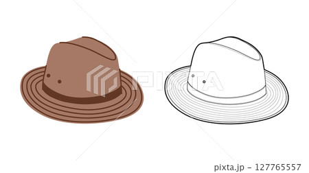 Safari Hat with band. Head Fashion accessory cap with wide brim with stitching clothing technical illustration. Safari Hat with band. Head Fashion accessory cap with wide brim with stitching clothing technical illustration. 127765557