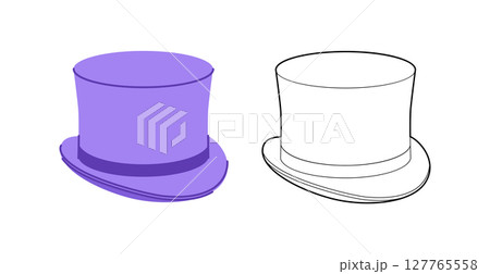 Top Hat with band. Head Fashion accessory cap with narrow brim clothing technical illustration. Vector headgear Top Hat with band. Head Fashion accessory cap with narrow brim clothing technical illustration. Vector headgear 127765558