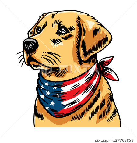 Dog wearing american flag bandana and sunglasses in american flag background, vector illustration for the 4th of July, independence day, memorial day, veterans day, freedom day, patriotism symbol Dog wearing american flag bandana and sunglasses in american flag background, vector illustration for the 4th of July, independence day, memorial day, veterans day, freedom day, patriotism symbol 127765853