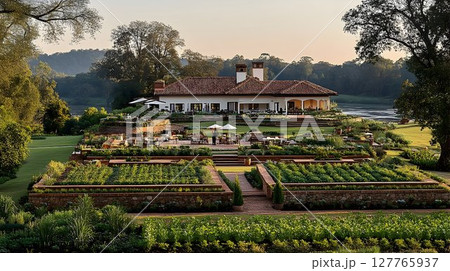 Grand house with lush gardens and river view 127765937