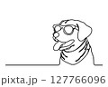 Continuous line drawing of cute dog wearing bandana. Simple minimalistic line drawing of cute dog 127766096