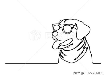 Continuous line drawing of cute dog wearing bandana. Simple minimalistic line drawing of cute dog 127766096