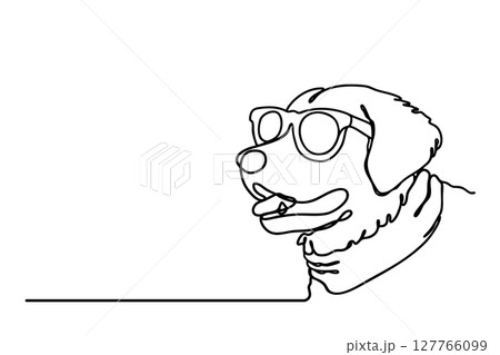 Continuous line drawing of cute dog wearing bandana. Simple minimalistic line drawing of cute dog Continuous line drawing of cute dog wearing bandana. Simple minimalistic line drawing of cute dog 127766099