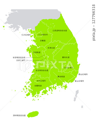 世界地図より、韓国の行政区分地図 (Map of South Korea) 世界地図より、韓国の行政区分地図 (Map of South Korea) 127766318