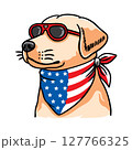 Dog wearing american flag bandana and sunglasses in american flag background, vector illustration for the 4th of July, independence day, memorial day, veterans day, freedom day, patriotism symbol 127766325