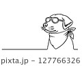 Continuous line drawing of cute dog wearing bandana. Simple minimalistic line drawing of cute dog 127766326