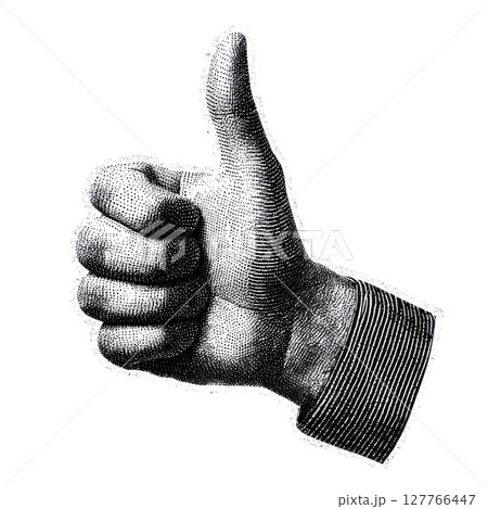 Vintage Thumbs Up Hand Gesture In Retro Engraving. Symbol Of Approval And Positivity Illustration Isolated On Transparent Background 127766447