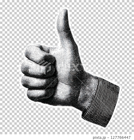 Vintage Thumbs Up Hand Gesture In Retro Engraving. Symbol Of Approval And Positivity Illustration Isolated On Transparent Background 127766447