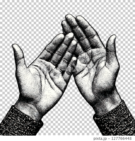 Vintage Engraving Of Open Hands In Prayer Gesture. Symbol Of Hope And Faith Illustration Isolated On Transparent Background 127766448
