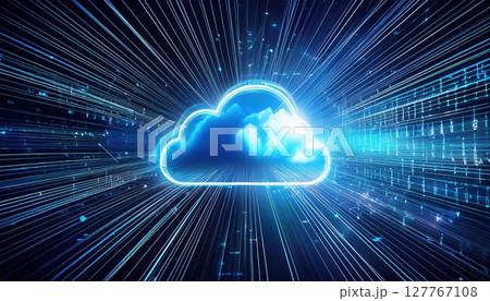 A dynamic digital representation of a cloud, surrounded by flowing binary code, symbolizing cloud computing and data transfer. A dynamic digital representation of a cloud, surrounded by flowing binary code, symbolizing cloud computing and data transfer. 127767108