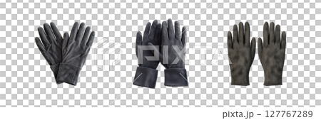 Black Leather Gloves Collection. Fashionable Winter Accessories For Style And Warmth Isolated On Transparent Background 127767289