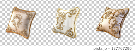 Luxurious Ornate Decorative Pillows Set. Elegant Home Decor And Interior Design Collection Isolated On Transparent Background 127767290