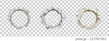 Three Circular Wall Holes Set. Construction And Demolition Concept Collection Isolated On Transparent Background 127767301