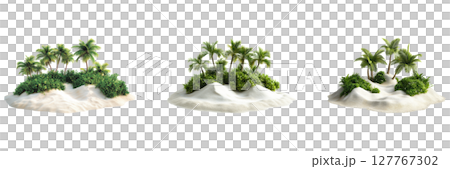 Tropical Island Palm Tree Set. Exotic Beach And Nature Elements Collection Isolated On Transparent Background 127767302
