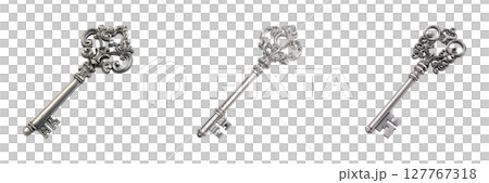 Ornate Vintage Skeleton Keys Set. Antique Design And Collectible Decor Collection Isolated On Transparent Background 127767318