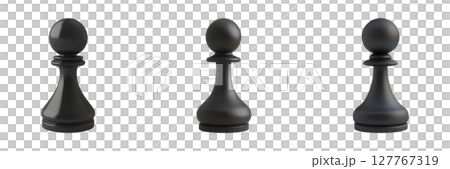 Black Chess Pawns Set. Strategy And Game Concept Collection Isolated On Transparent Background 127767319