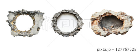 Concrete Wall Holes Set. Construction And Demolition Concepts Collection Isolated On Transparent Background 127767328