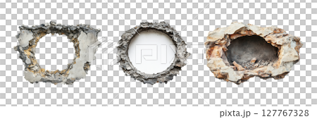 Concrete Wall Holes Set. Construction And Demolition Concepts Collection Isolated On Transparent Background 127767328