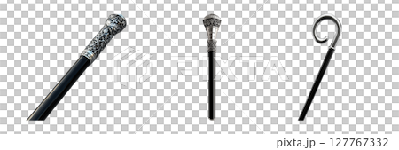 Elegant Walking Canes With Ornate Handles Set. Luxury Mobility Aids Collection Isolated On Transparent Background 127767332