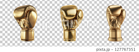 Golden Boxing Glove Trophies Set. Sports Achievement And Victory Collection Isolated On Transparent Background 127767351