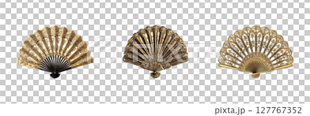 Ornate Decorative Fans Set. Elegant Vintage Design And Craftsmanship Collection Isolated On Transparent Background 127767352