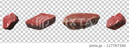 Assorted Cuts Of Raw Marbled Beef Set. Premium Meat Selection For Culinary Excellence Collection Isolated On Transparent Background 127767380