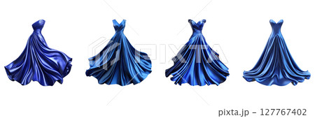 Elegant Blue Evening Gowns Set. Fashion And Formal Wear Collection Isolated On Transparent Background 127767402