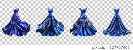 Elegant Blue Evening Gowns Set. Fashion And Formal Wear Collection Isolated On Transparent Background 127767402