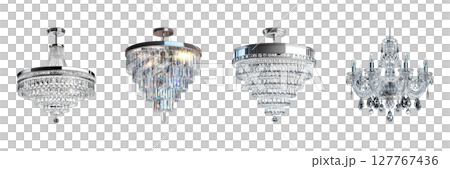 Elegant Crystal Chandeliers Set. Luxurious Lighting And Interior Design Collection Isolated On Transparent Background 127767436