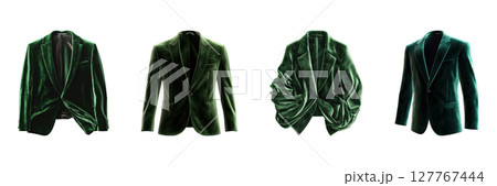 Green Velvet Blazers Collection. Luxurious Fashion And Style Ensemble Isolated On Transparent Background 127767444